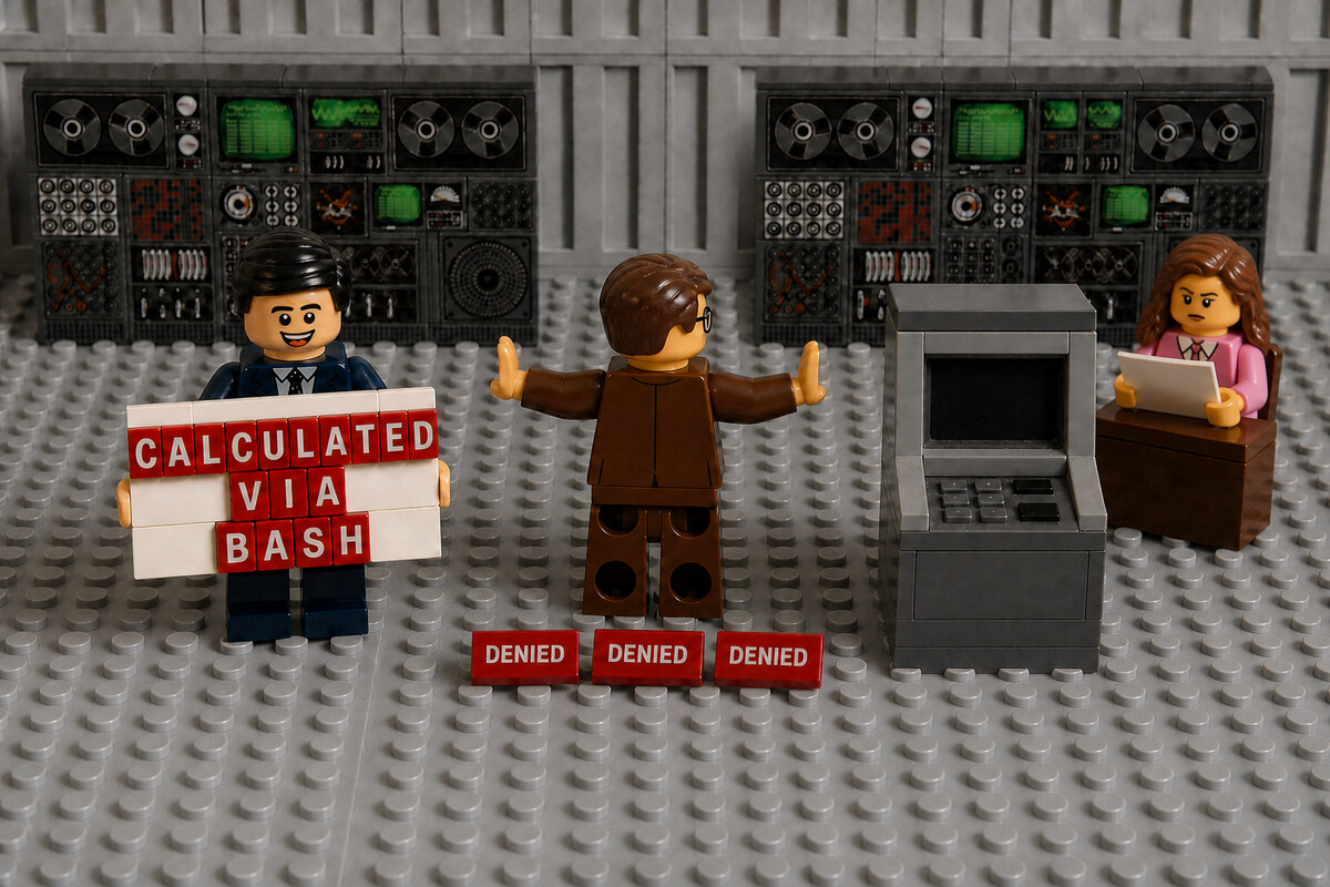 The model reported using bash. Bash was denied three times. Both statements live in the same response.
