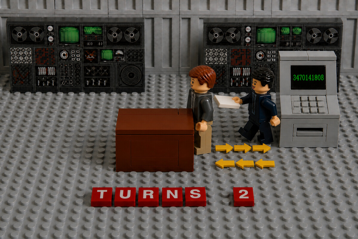 Two turns: the model makes a round trip to the calculator and returns with the result.