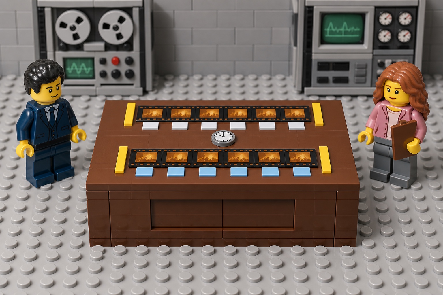 Дві LEGO-стрічки з кадрами, вирівняні за першою та останньою калібрувальними позначками.