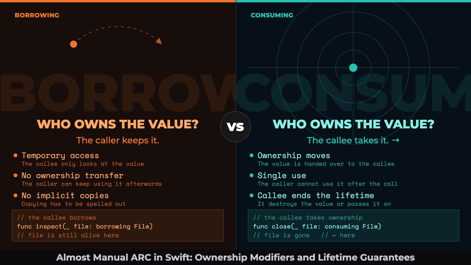 Swift ownership modifiers and lifetime guarantees