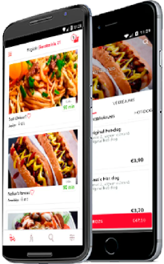 Меню застосунку Foodout на двох телефонах